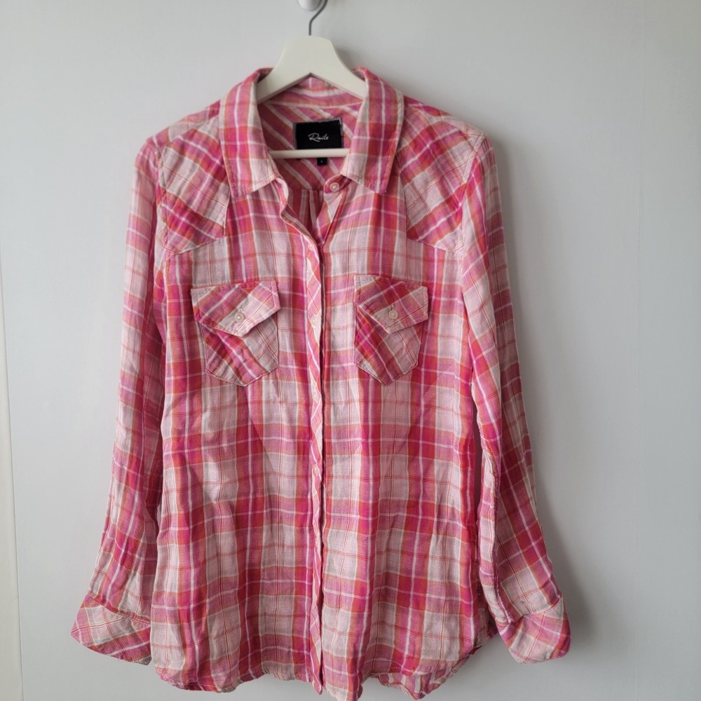 Rails women's red and pink plaid  button-up shirt size L long-sleeve